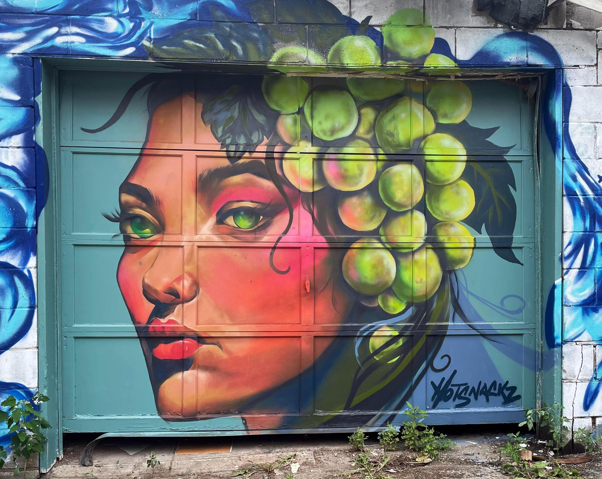 Garage Mural painted at the pre-condemned Art on Barton House, Toronto. 2024